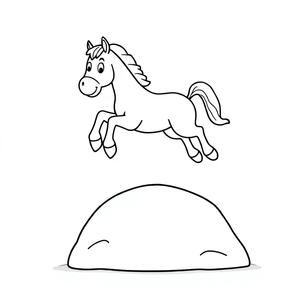 ein pferd springt über einen berg kleurplaat voor kinderen