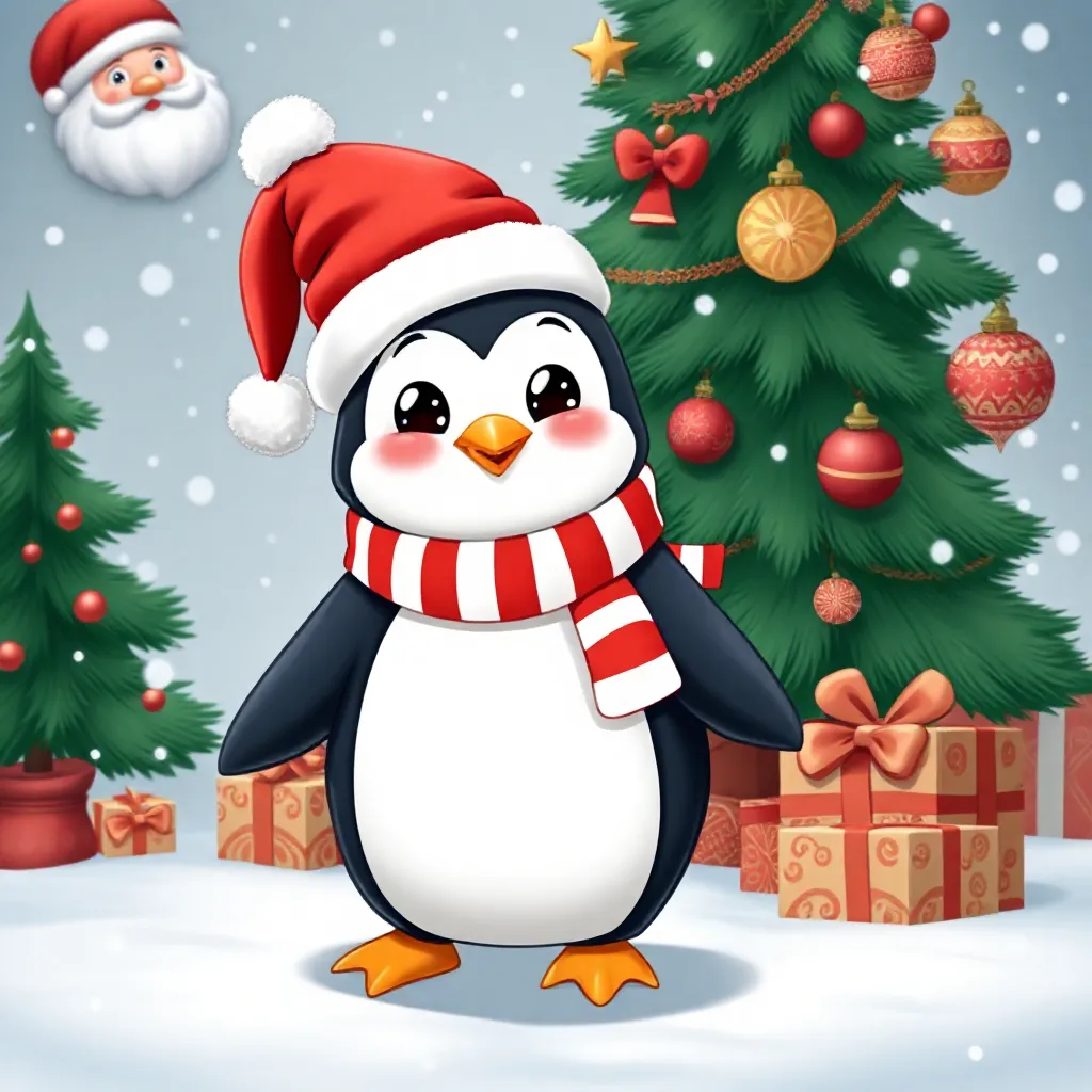 schattige pinguin in kerst thema kleurplaat voor kinderen