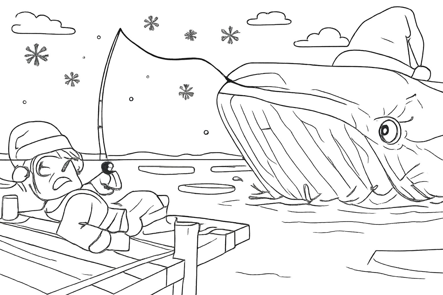 Fish It! Roblox kleurplaat - zwart-wit lijntekening