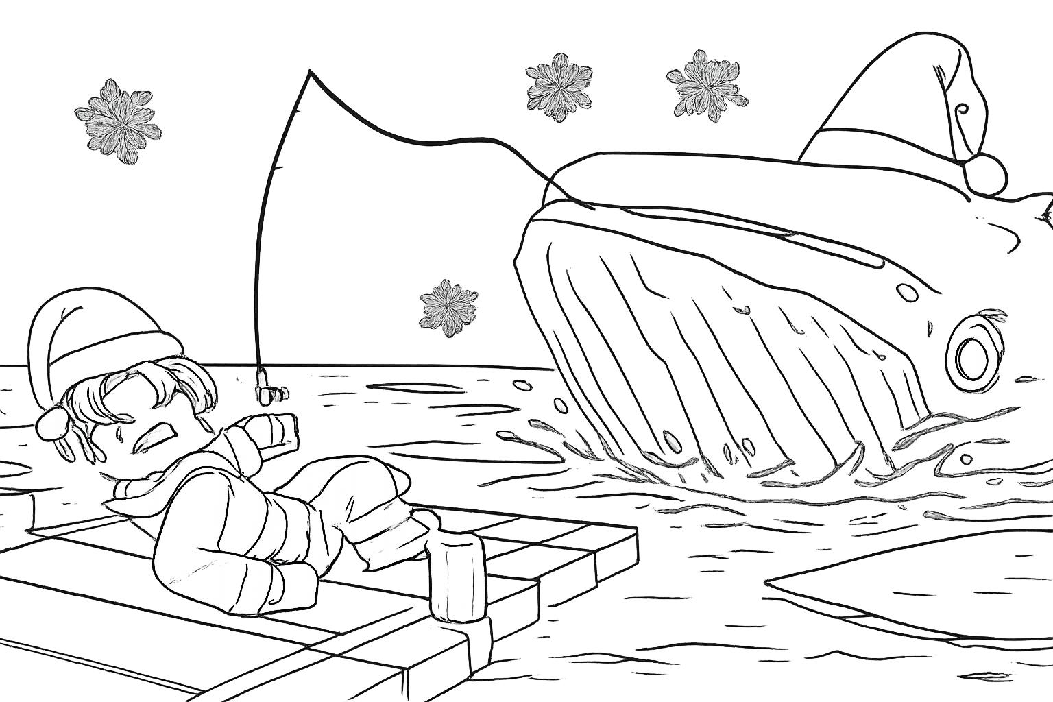 Fish It! Roblox kleurplaat - zwart-wit lijntekening