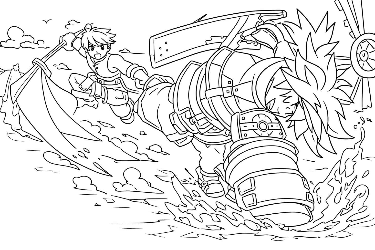 Anime Vanguards Roblox kleurplaat - zwart-wit lijntekening