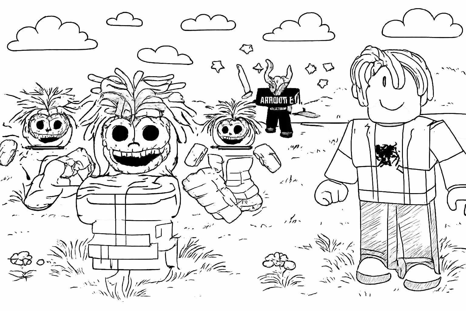 Steal a Brainrot Roblox kleurplaat - zwart-wit lijntekening