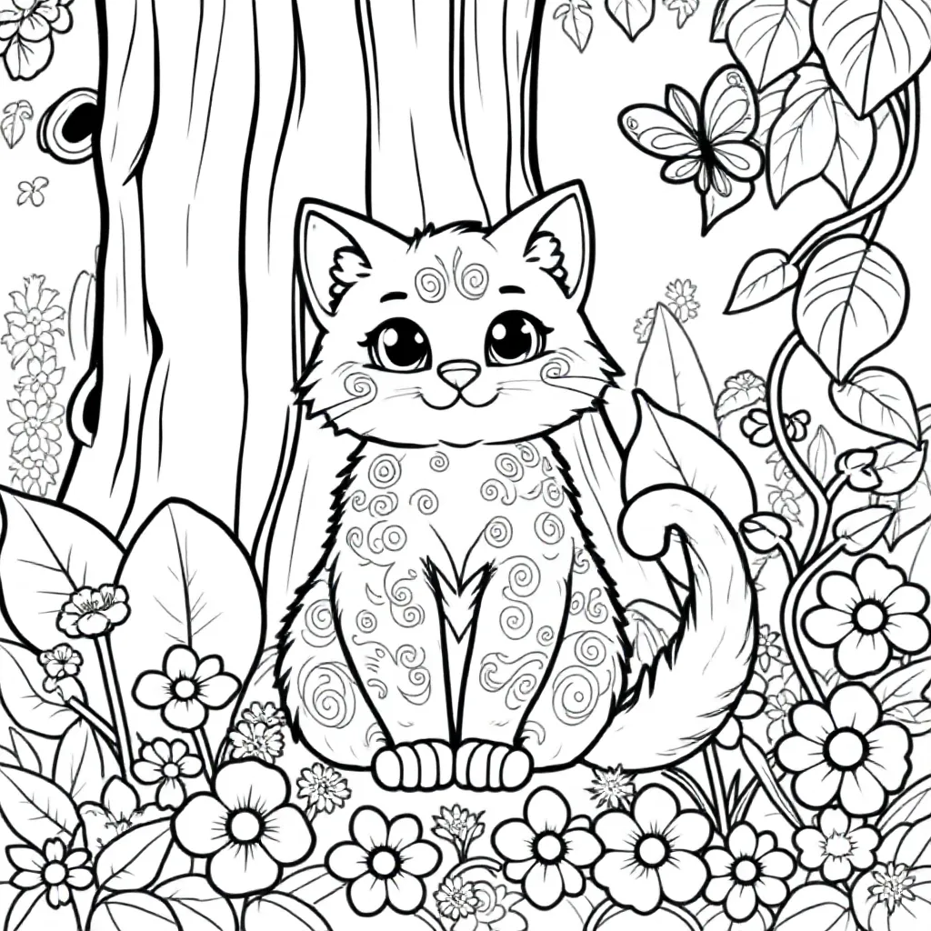 een schattige kat kleurplaat voor kinderen
