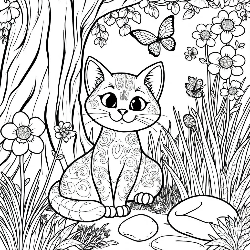 een schattige kat kleurplaat voor kinderen