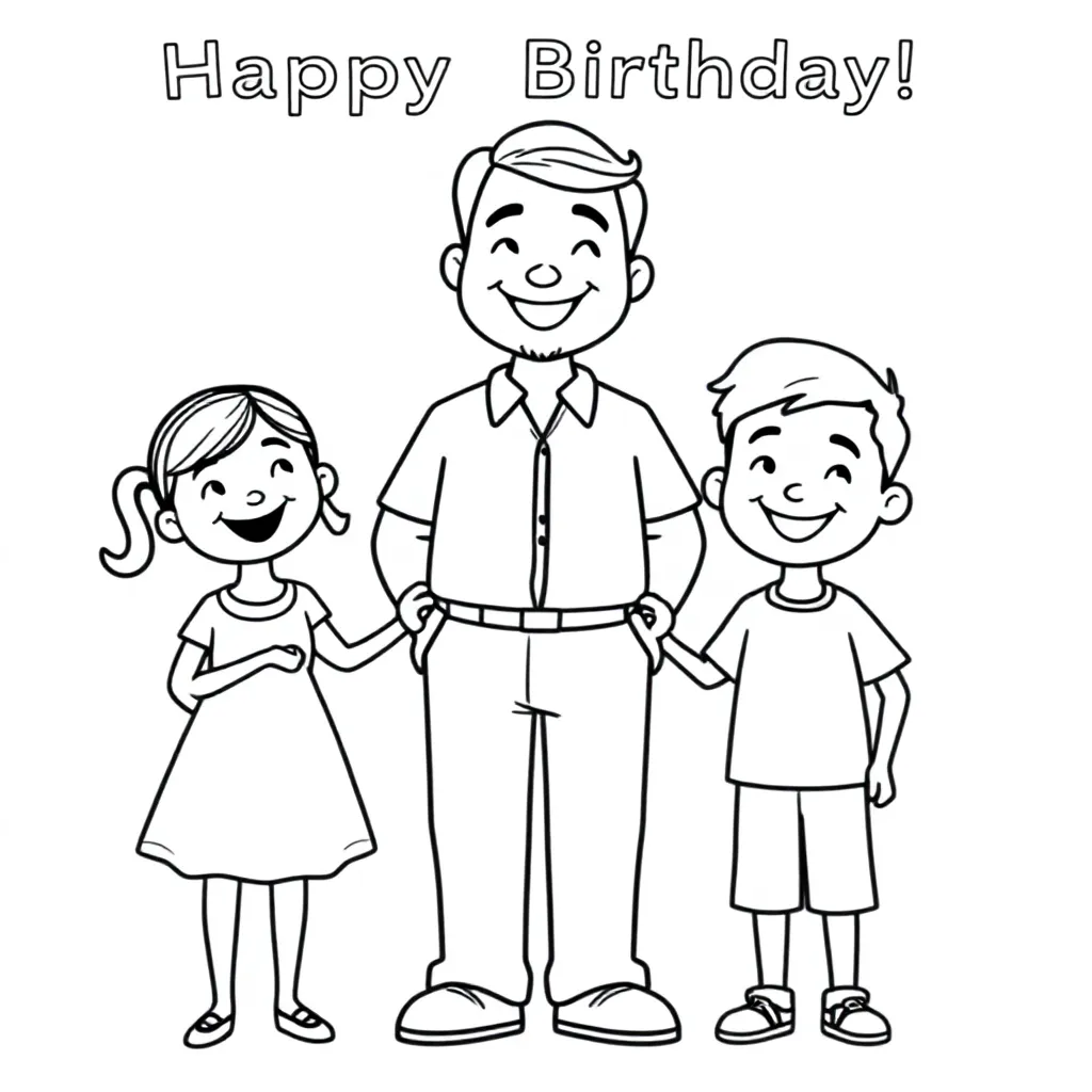 verjaardag papa 29 met meisje en jongen kleurplaat voor kinderen