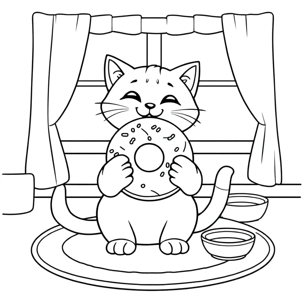 een kat die donut eet kleurplaat voor kinderen