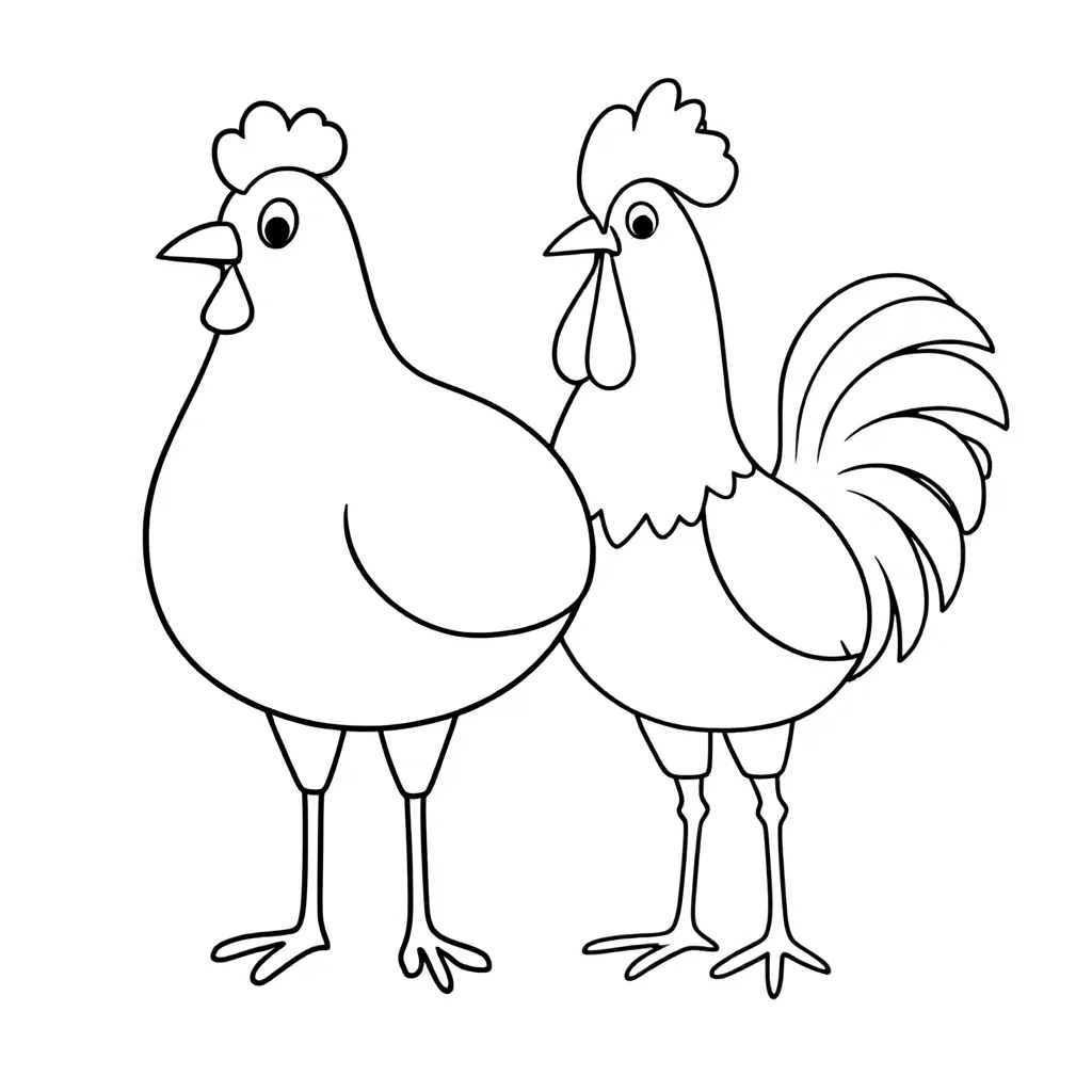 kip en haan kleurplaat voor kinderen