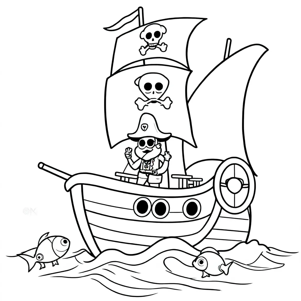een piratenboot op de wilde zee kleurplaat voor kinderen