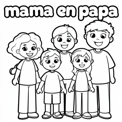 een gezin van 5 persoonen kleurplaat voor kinderen