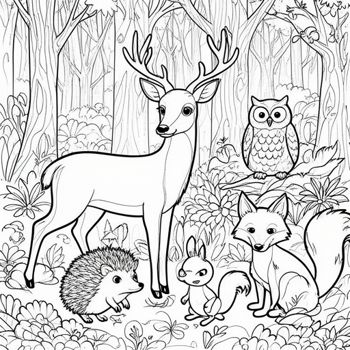 hert eekhoorn egel bos vos uil kleurplaat voor kinderen