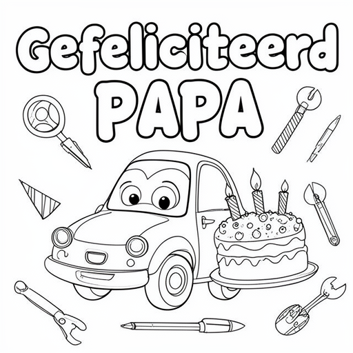 gereedschap auto verjaardags taart 43 kleurplaat voor kinderen