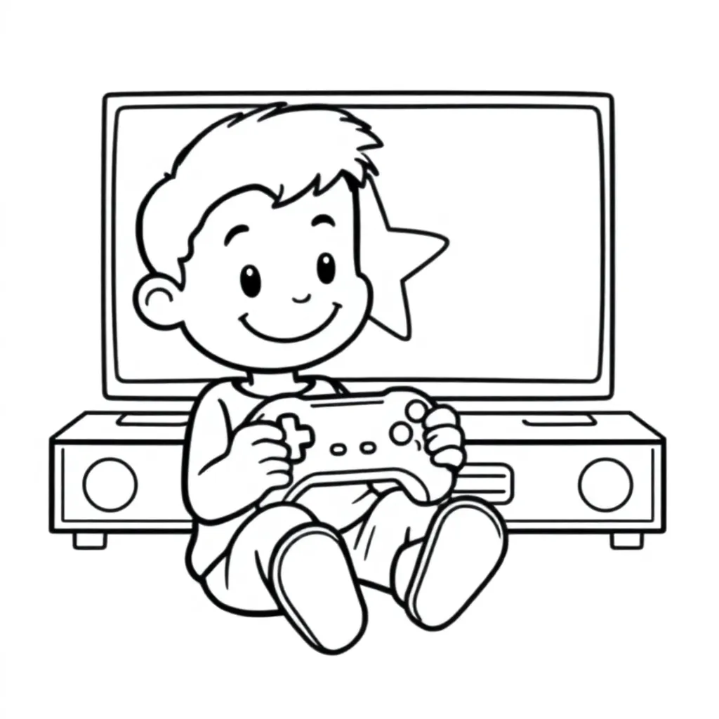 man speelt spel op playstation kleurplaat voor kinderen