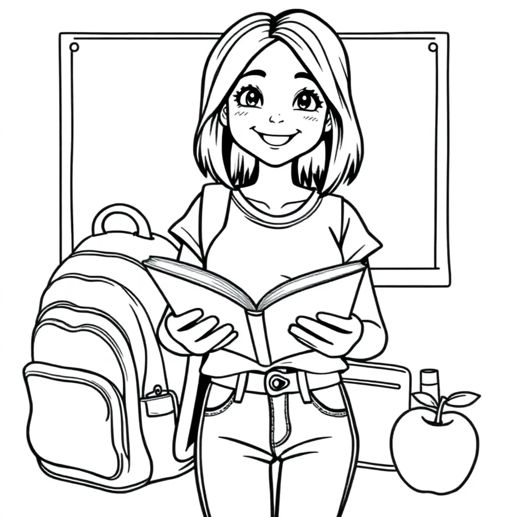 Meisje in de 8e klas kleurplaat voor kinderen