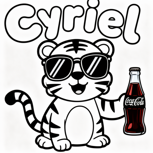 Coole tijger met zonne bril en een cola flesje in zijn hand kleurplaat voor kinderen