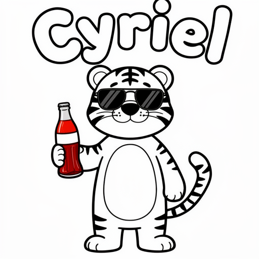 Tijger cool met cola flesje in zijn handen met zonne bril alles wit kleurplaat voor kinderen