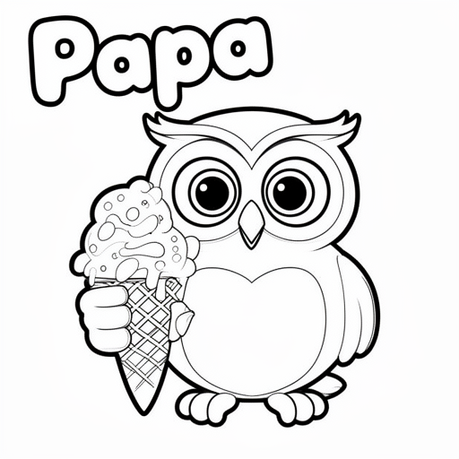 Uil met een ijsje kleurplaat voor kinderen