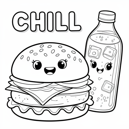 Coole hamburger met ice tea op het flesje kleurplaat voor kinderen