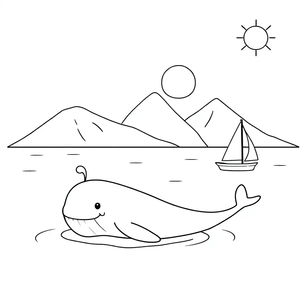 zee en bergen kleurplaat voor kinderen
