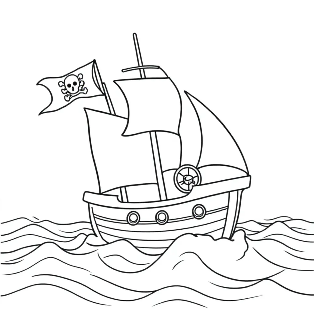 een piratenboot op de wilde zee kleurplaat voor kinderen