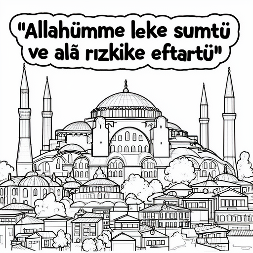 Aya sofya moskee met Istanbul uitzicht kleurplaat voor kinderen