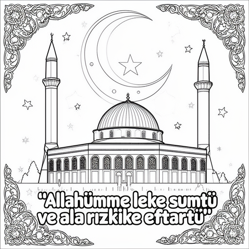 Moskee aksa in Ramadan sfeer met halve maan en ster in de lucht en een gezellig sfeer. Turkse maan e