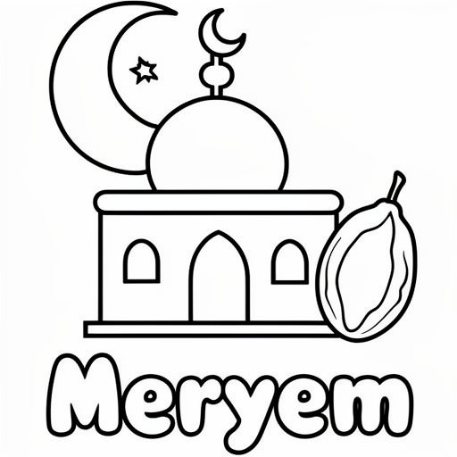 Aksa moskee met dadels en maan en ster kleurplaat voor kinderen