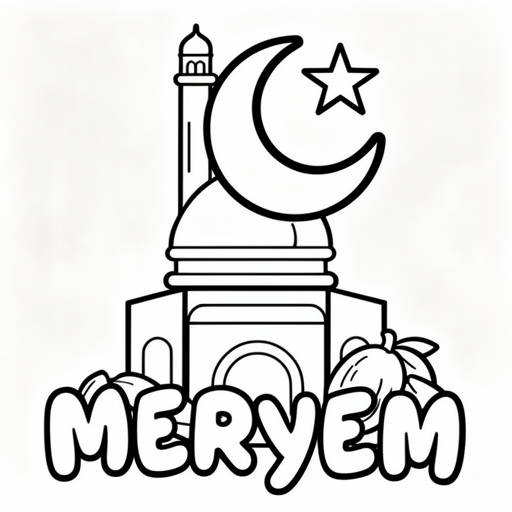 Aksa moskee met wat dadels en maan en ster kleurplaat voor kinderen