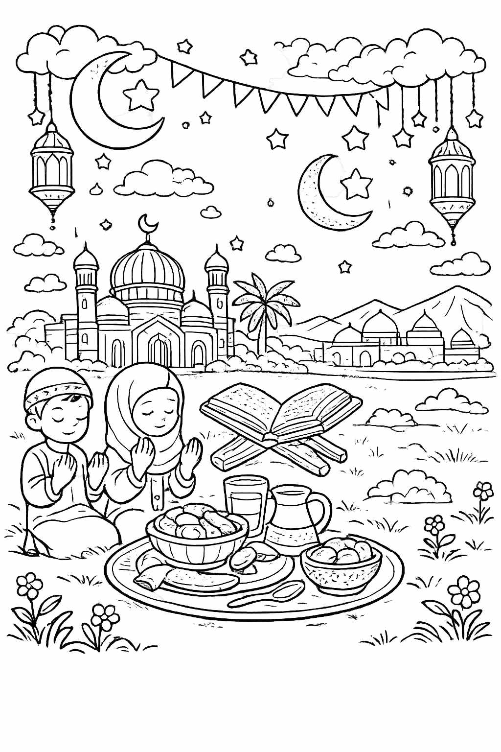 Dibujo para colorear ramadan line art