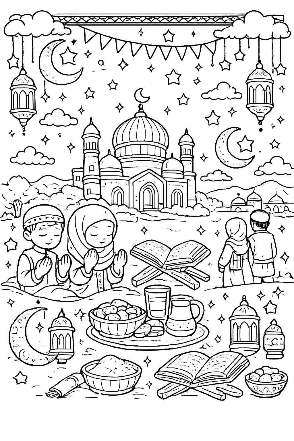 Dibujo para colorear ramadan line art