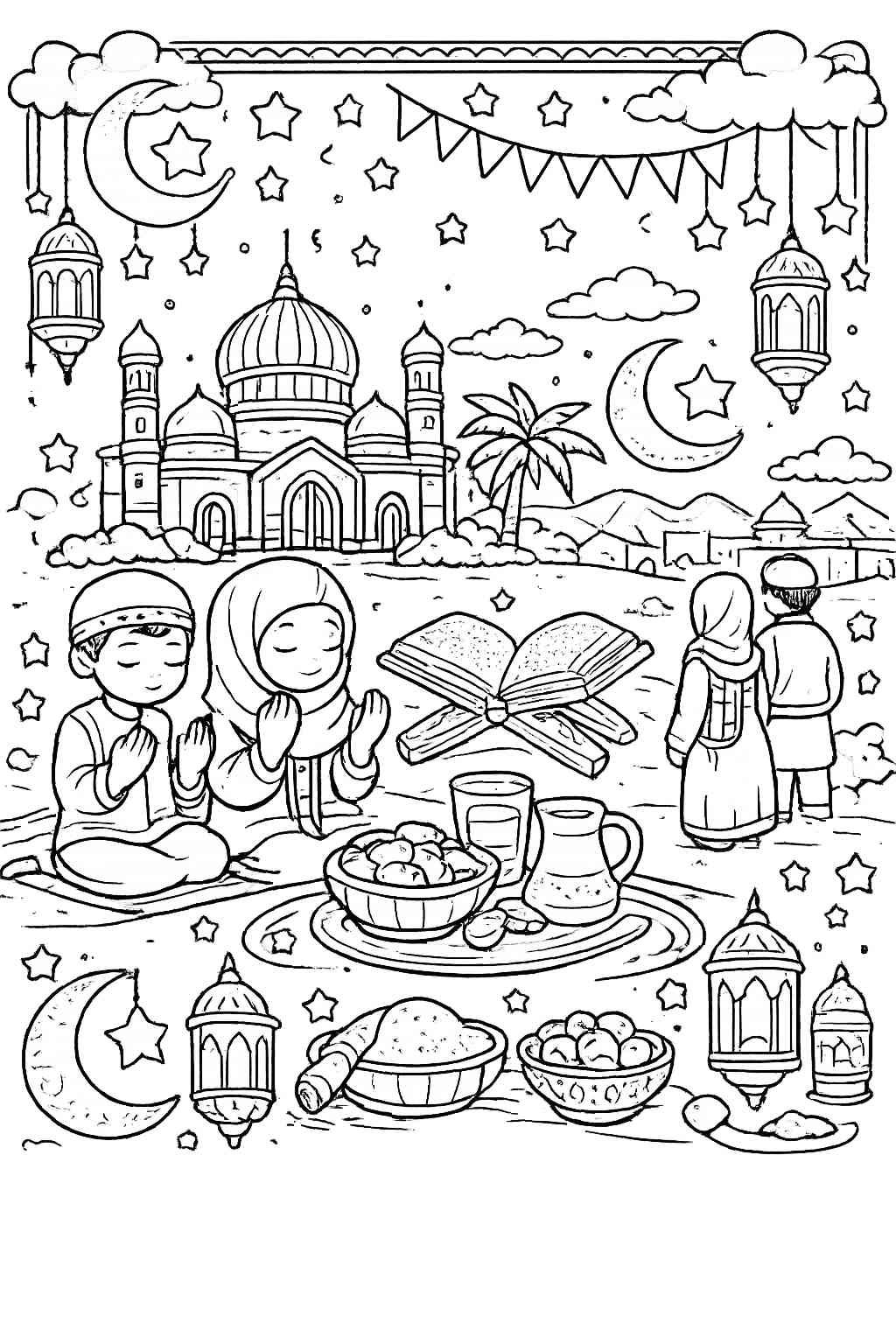 ramadan Malvorlage Linienzeichnung