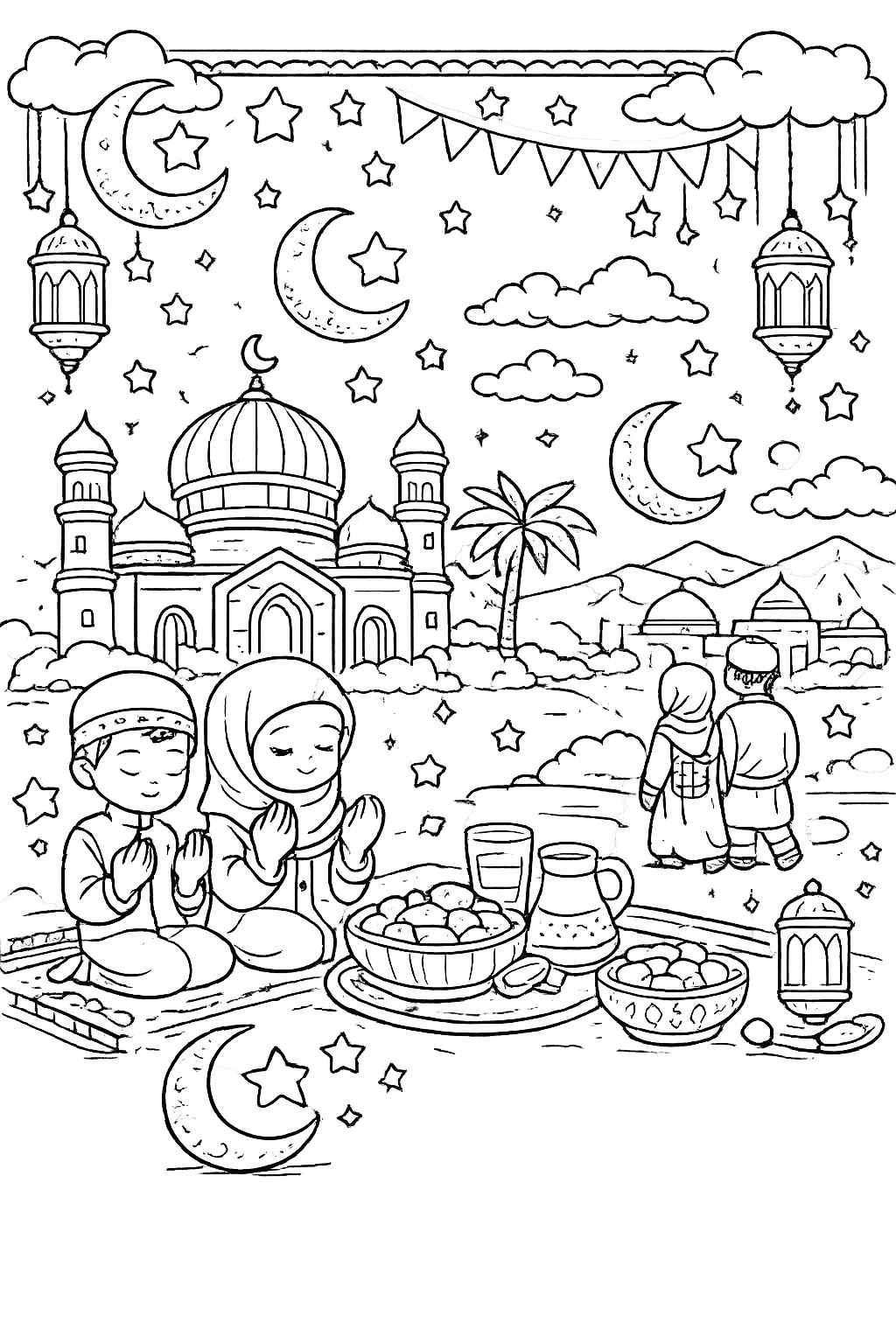 Dibujo para colorear ramadan line art