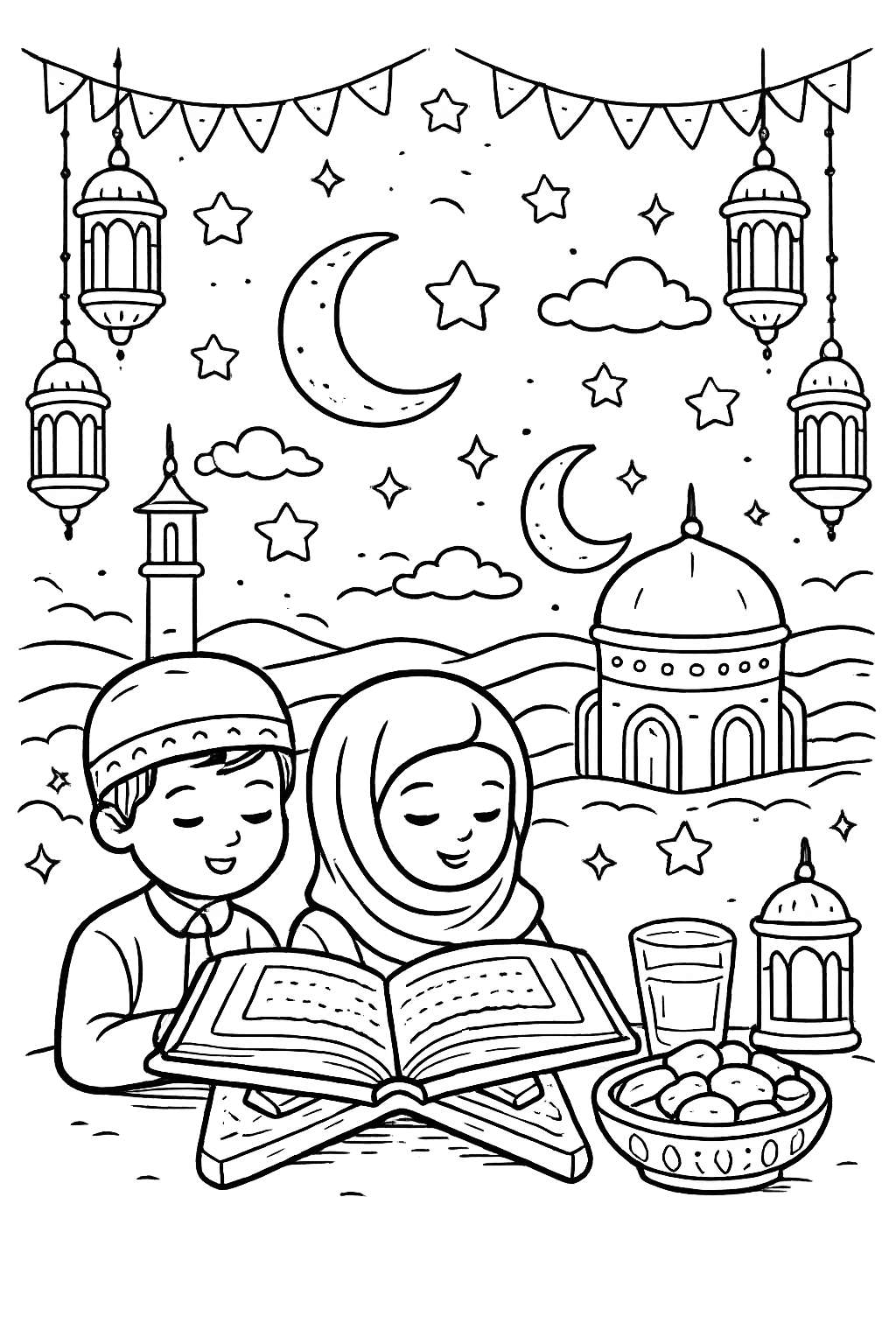 Ramadan coloring page line art