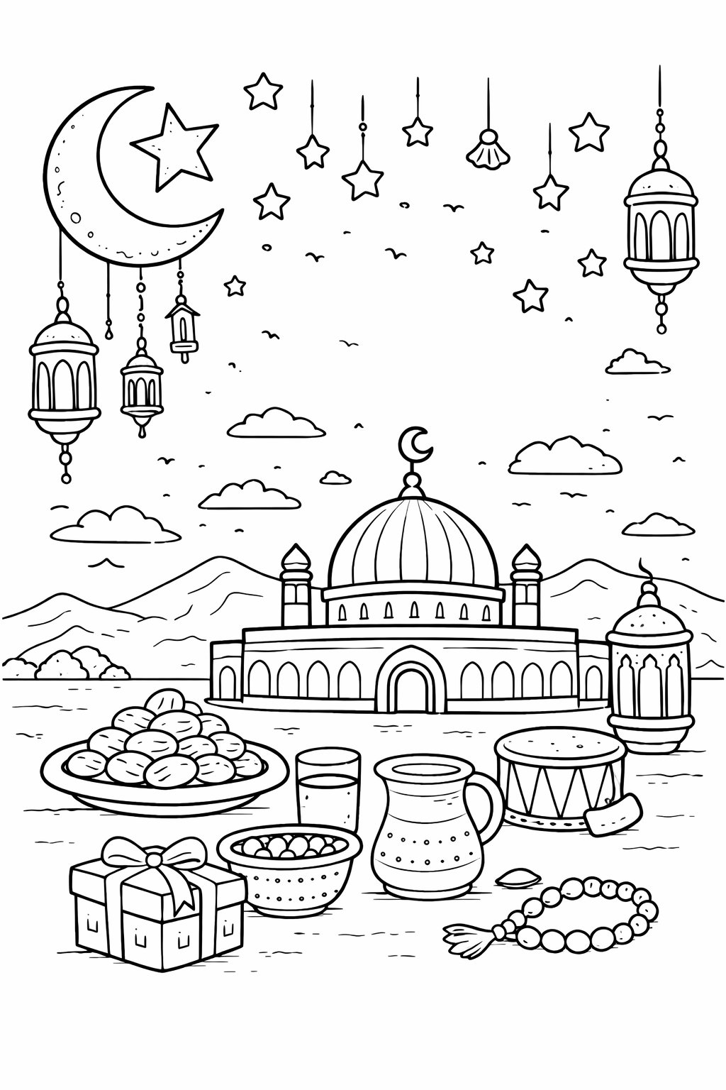 Coloriage Ramadan Mubarak dessin au trait