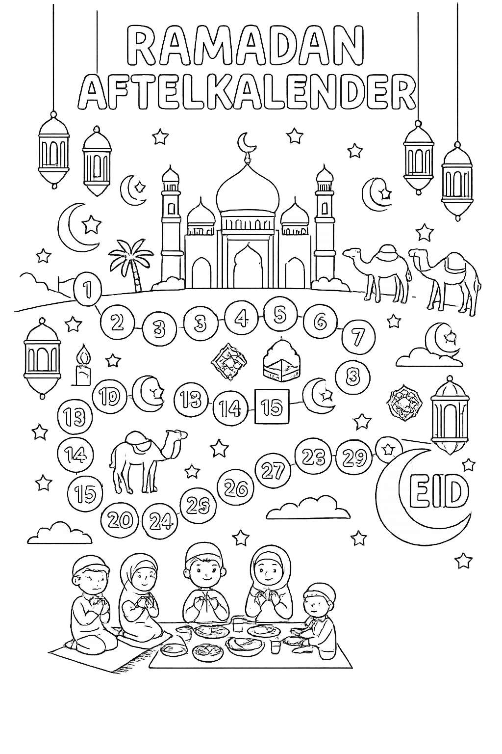 Dibujo para colorear Ramadan kalender line art