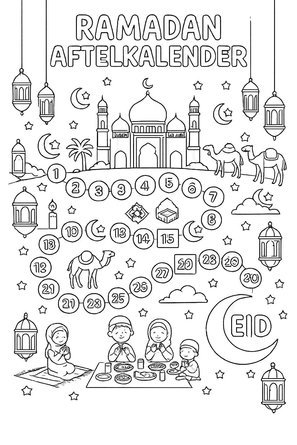 Coloriage Ramadan kalender dessin au trait