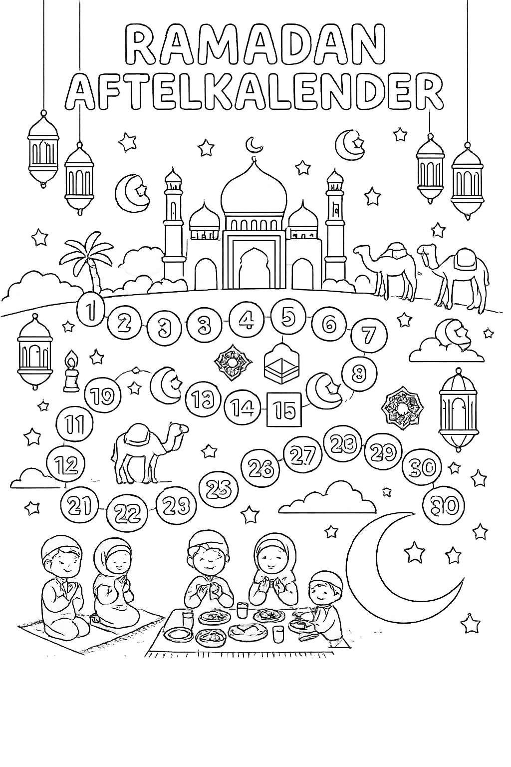 Dibujo para colorear Ramadan kalender line art