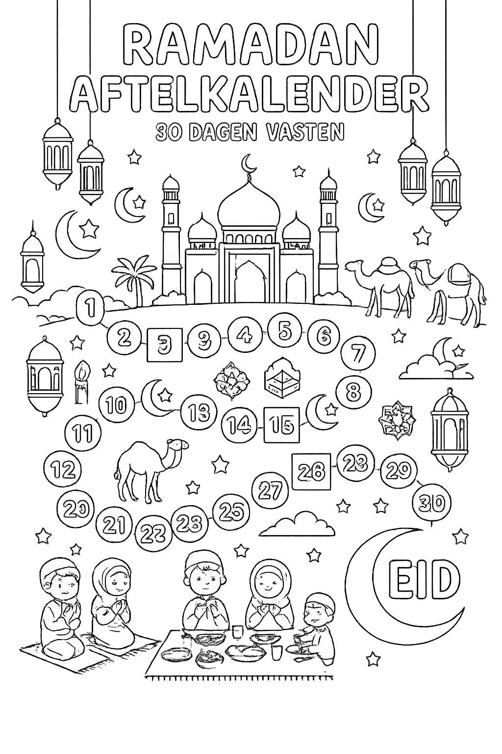 Dibujo para colorear Ramadan kalender line art