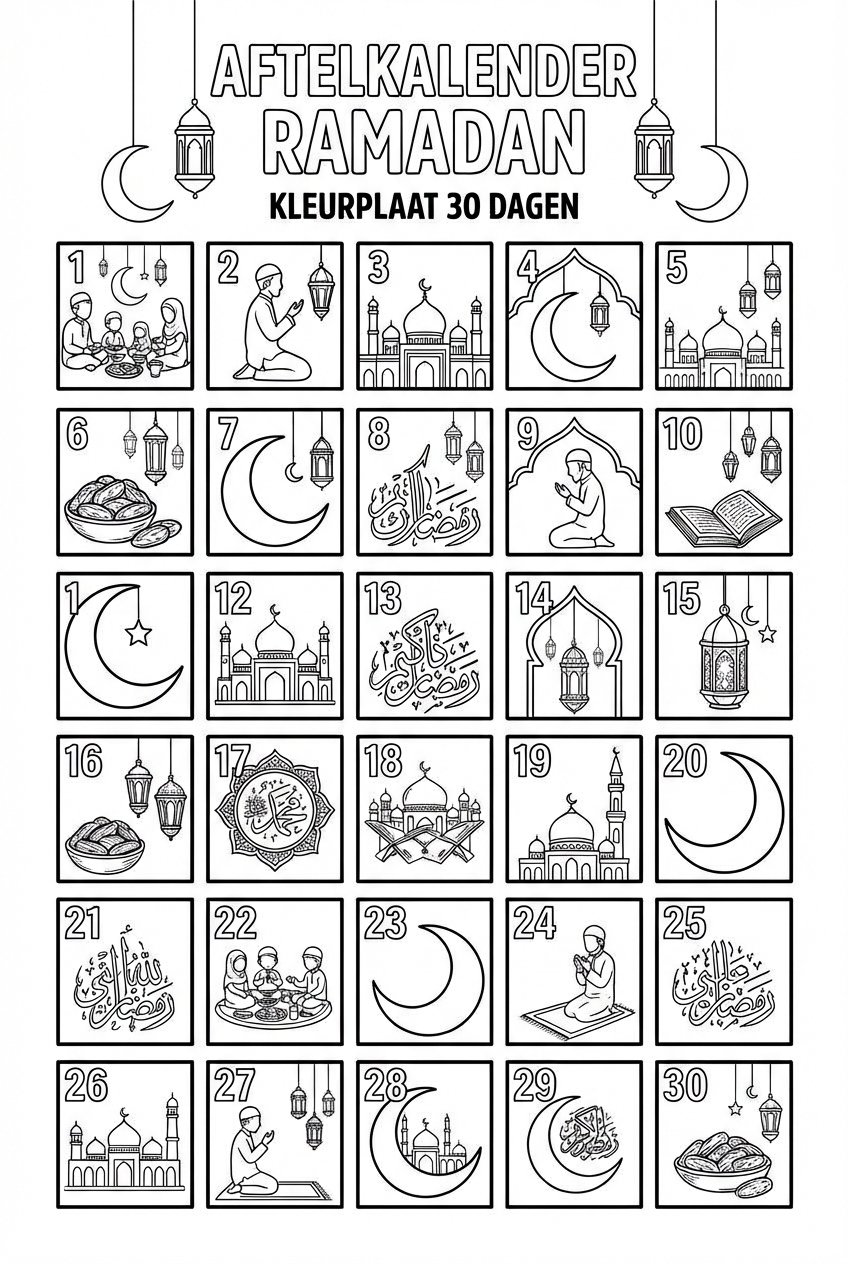 Ramadan kalender coloring page line art