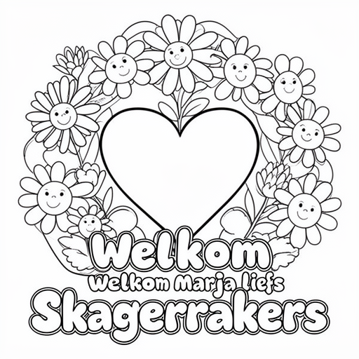 hartjes en bloemen kleurplaat voor kinderen