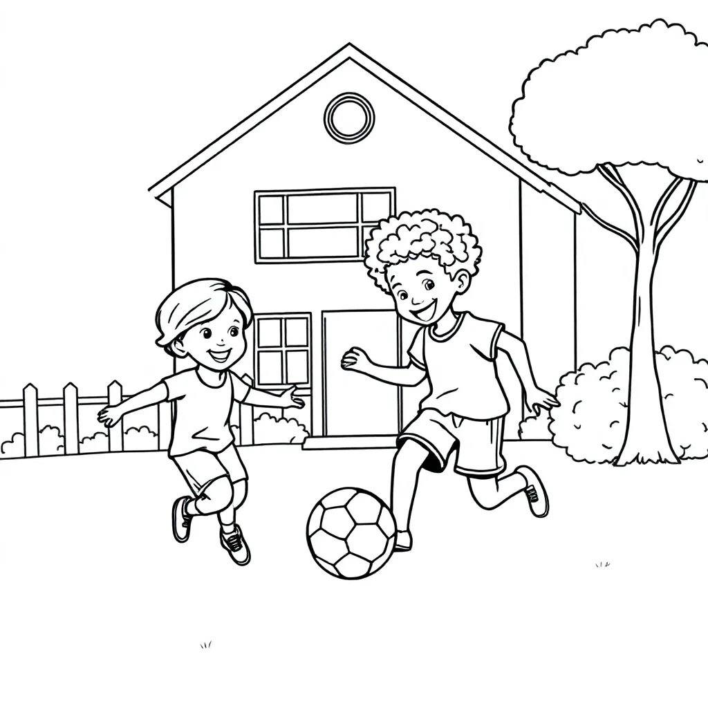 des enfants d'europe et d'afrique jouent ensemble près d'une école kleurplaat voor kinderen