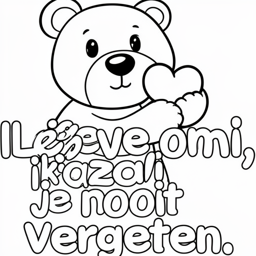 Een beer die een hart vast houd kleurplaat voor kinderen