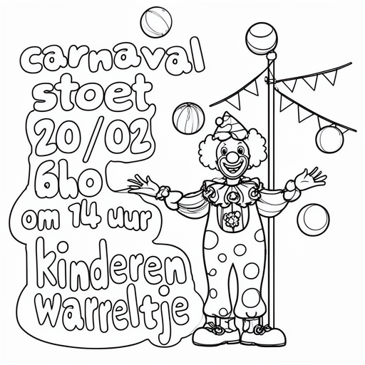 clowns en vlaggetjes kleurplaat voor kinderen