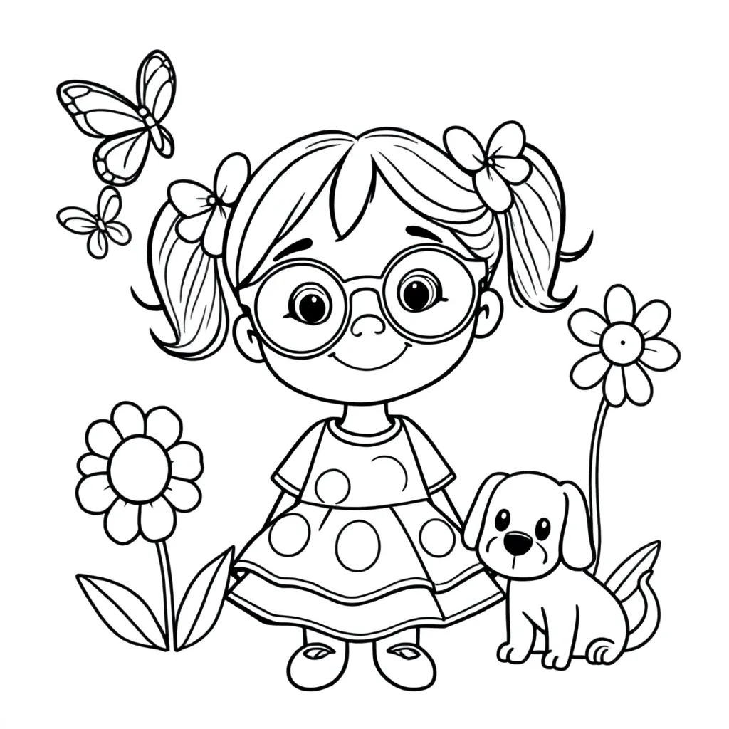 meisje van 7 jaar met bril kleurplaat voor kinderen