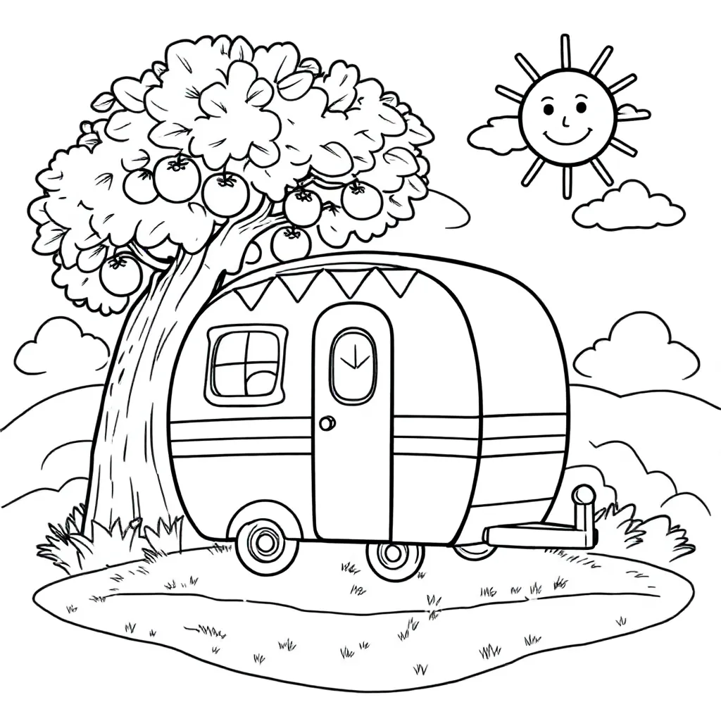 Caravan kleurplaat voor kinderen