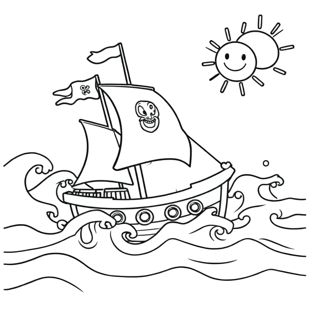 een piratenboot op de wilde zee kleurplaat voor kinderen