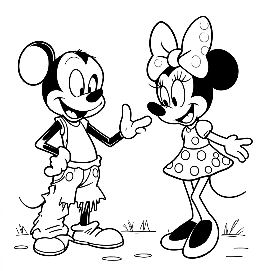 zombie speelt met minnie mouse kleurplaat voor kinderen