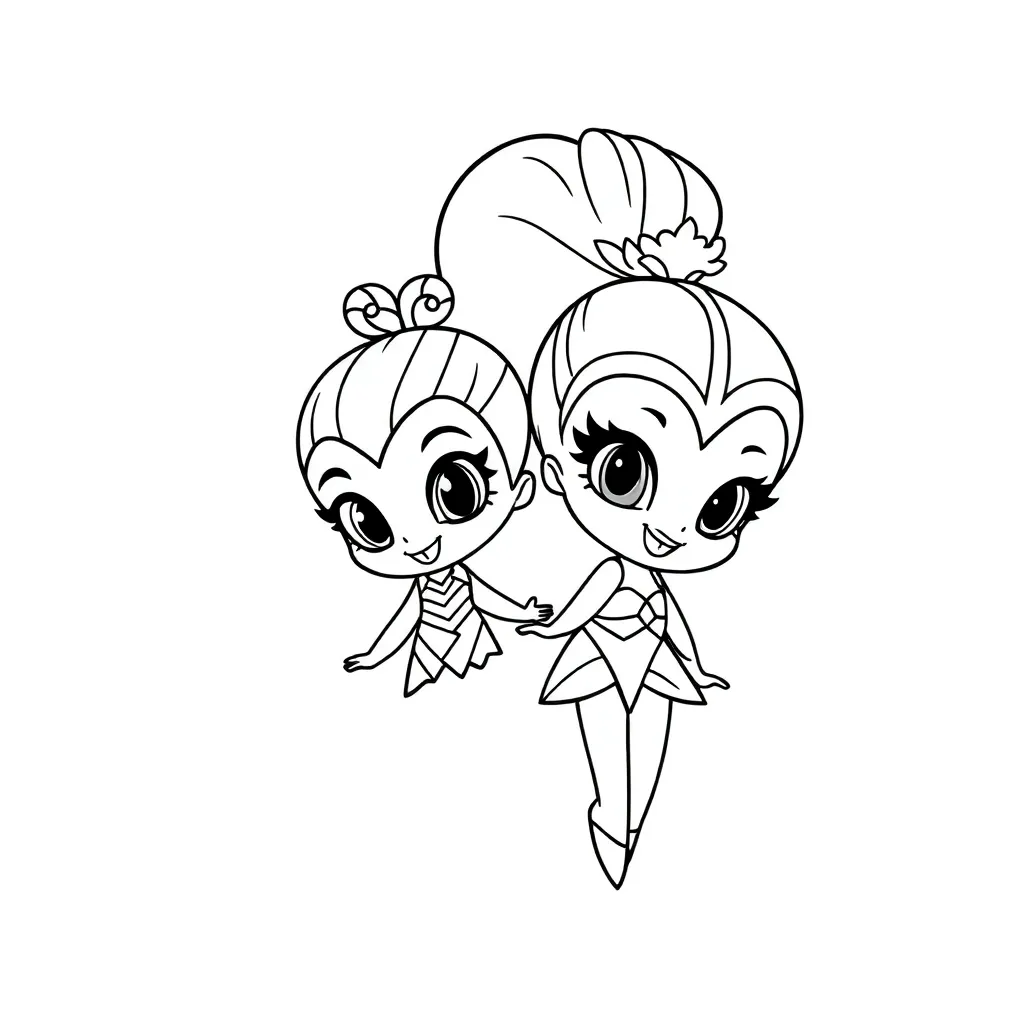 Plantilla de Coloreado Gratis Shimmer Shine Magicas Chicas Fantasía Dibujos Animados  Color