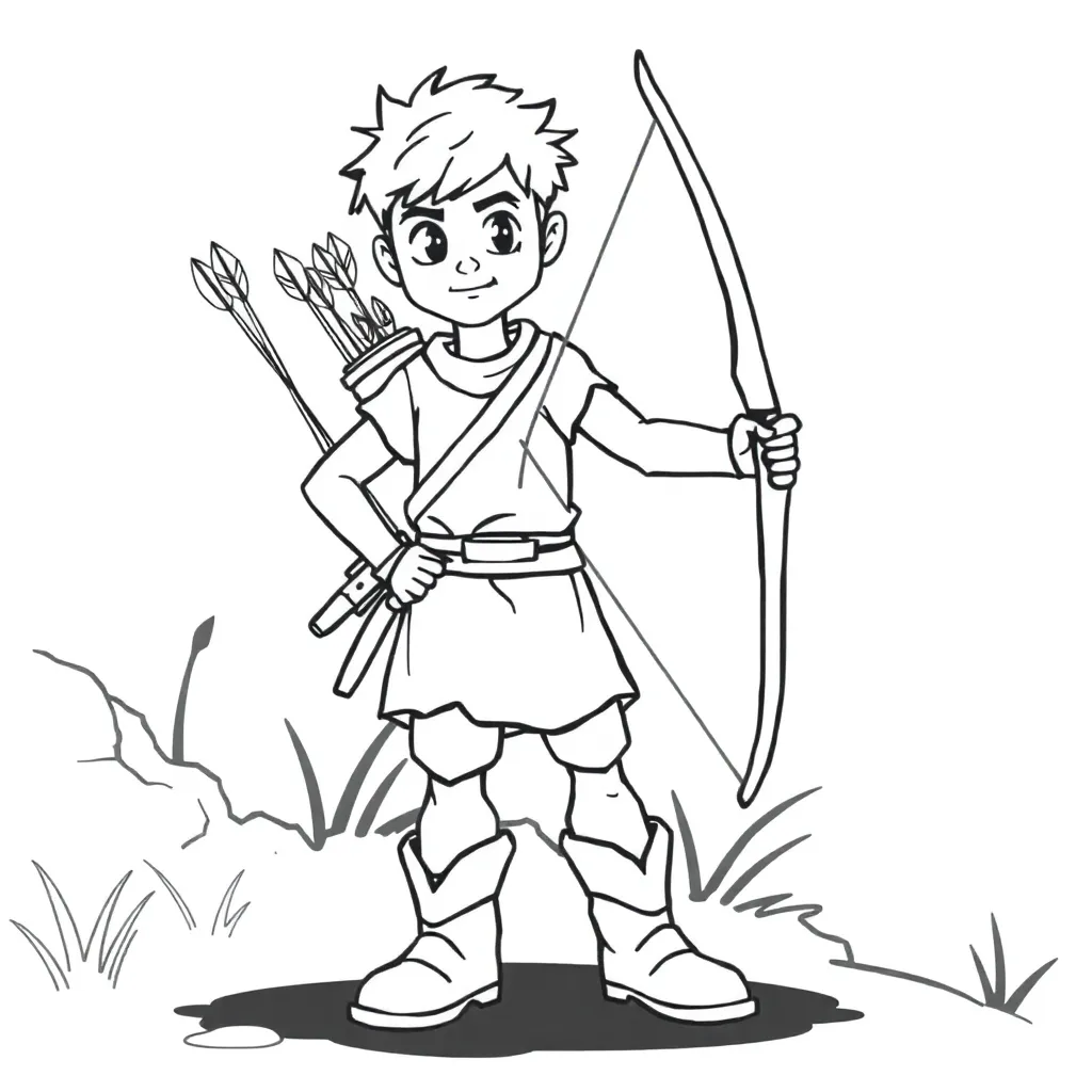 Quiver, arrow, bow, adventure, nature coloring page for kids