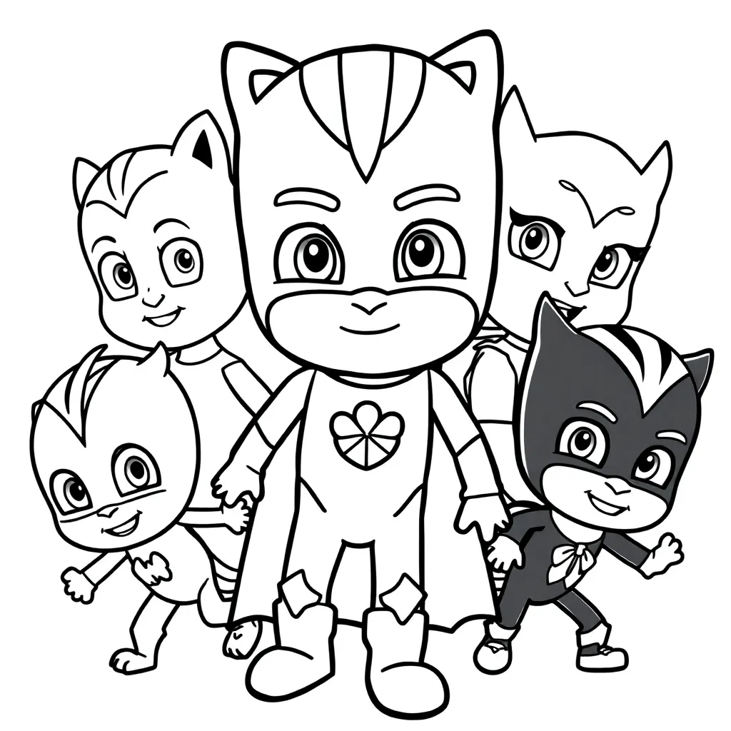 Free PJ Masks Superhero Cartoon Coloring Page for Kids