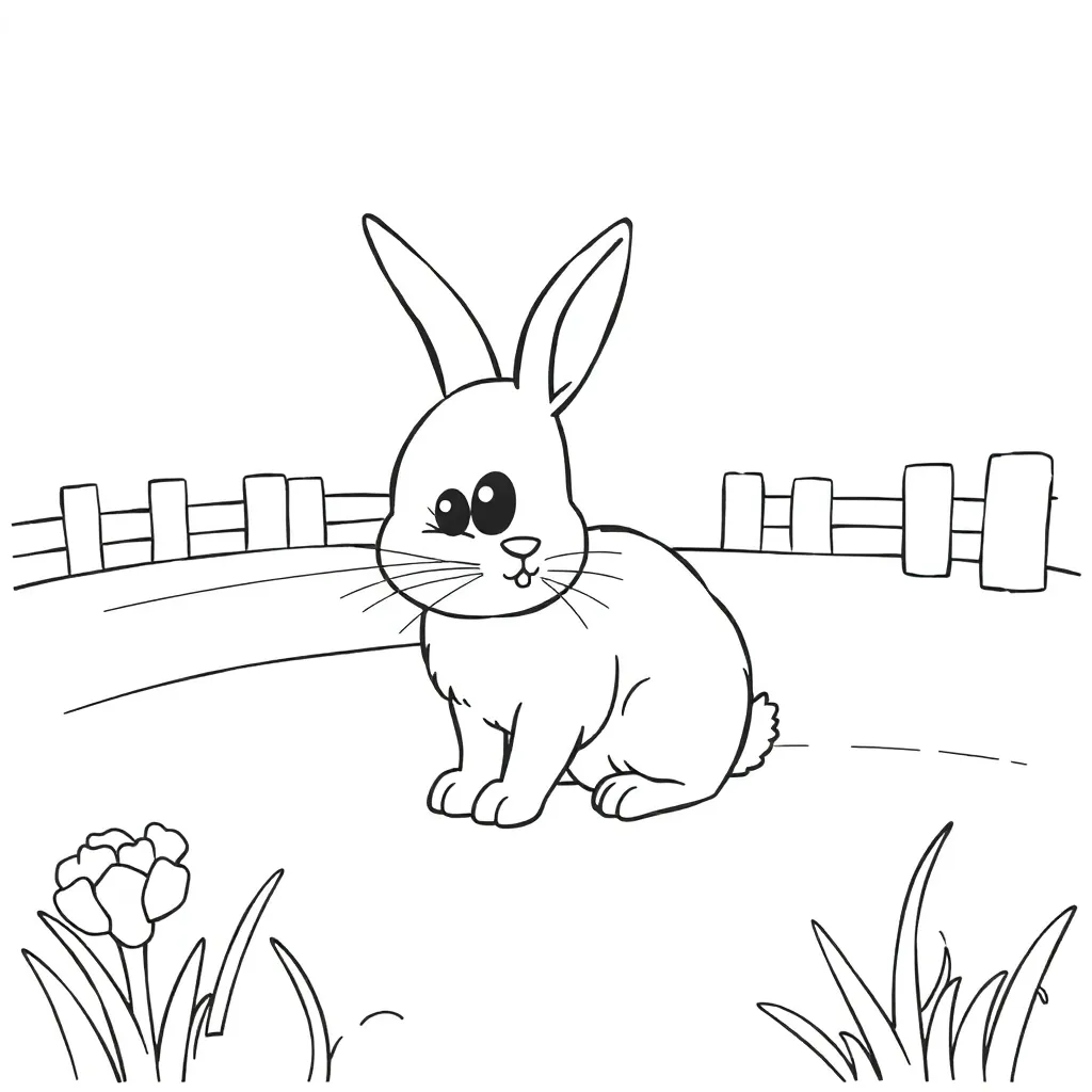 Free Cute Rabbit Farm Coloring Page